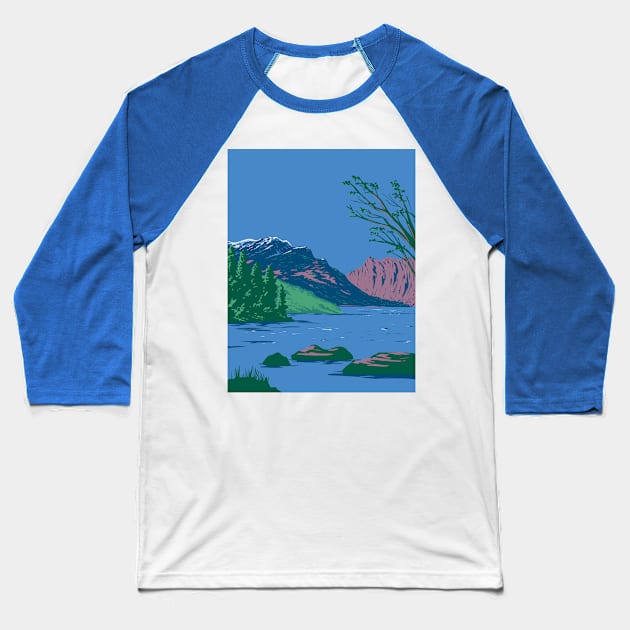 Phelps Lake near Death Canyon in Wyoming USA WPA Art Poster Baseball T-Shirt by retrovectors